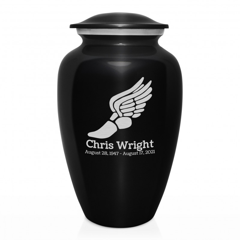 Winged Foot Running Cremation Urn - Jet Black