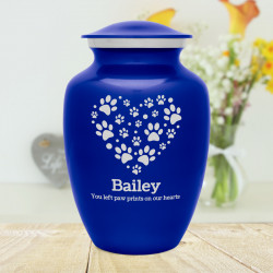 Large Pawprint Heart Pet Cremation Urn - Midnight Blue