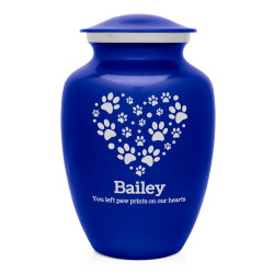 Large Pawprint Heart Pet Cremation Urn - Midnight Blue