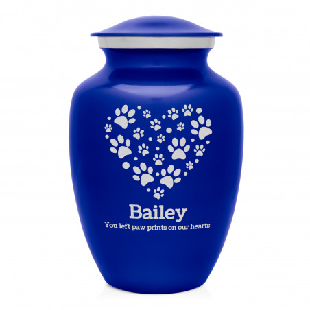 Large Pawprint Heart Pet Cremation Urn - Midnight Blue