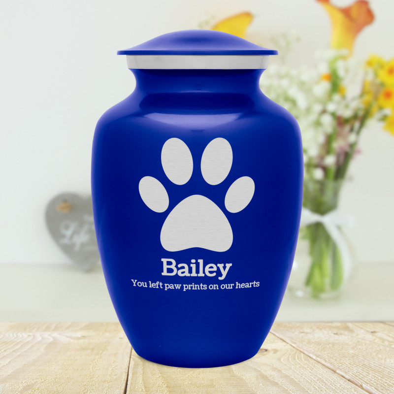 Large Paw Print Pet Cremation Urn - Midnight Blue