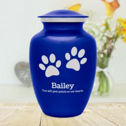 Large Pawprints Pet Cremation Urn - Midnight Blue