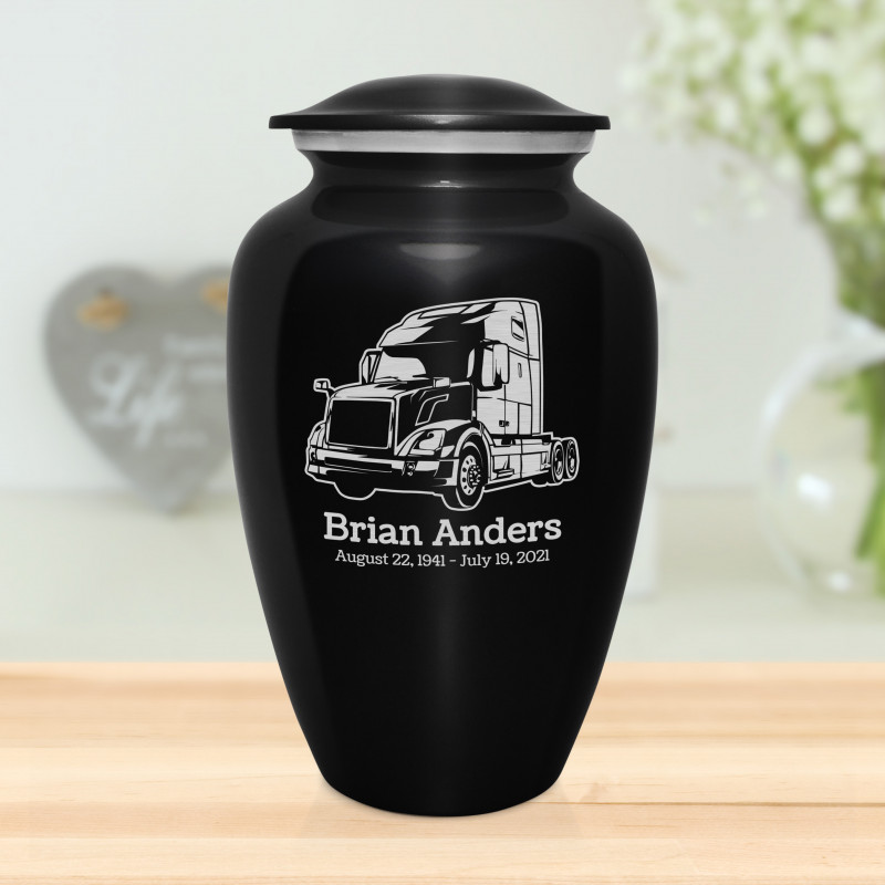 Semi Truck II Cremation Urn - Jet Black