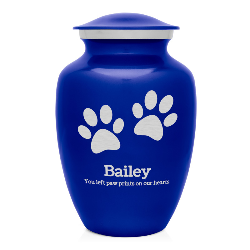Large Pawprints Pet Cremation Urn - Midnight Blue