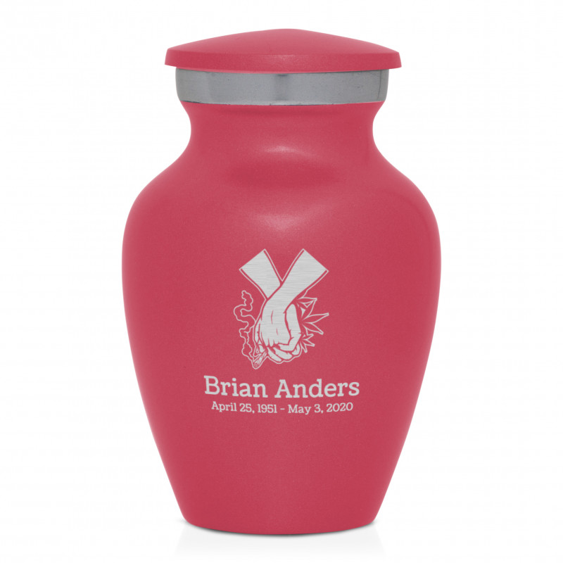 Marijuana Holding Hands Keepsake Urn - Rose Pink
