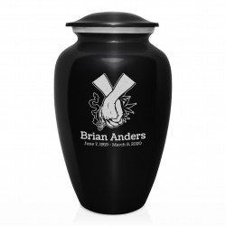 Marijuana Holding Hands Cremation Urn - Jet Black