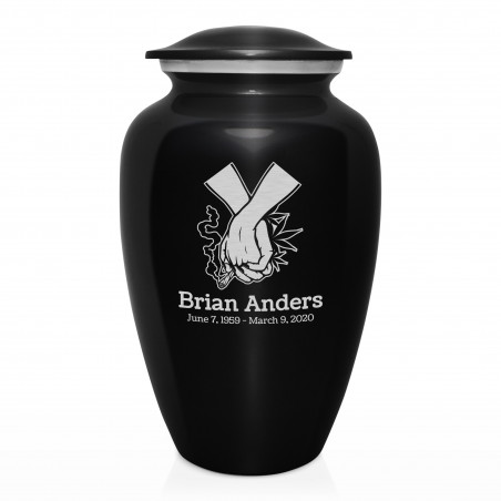 Marijuana Holding Hands Cremation Urn - Jet Black