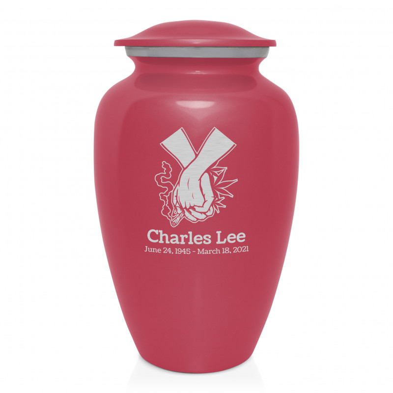 Marijuana Holding Hands Cremation Urn - Rose Pink