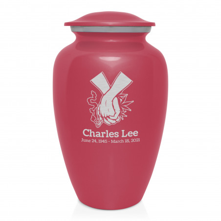 Marijuana Holding Hands Cremation Urn - Rose Pink
