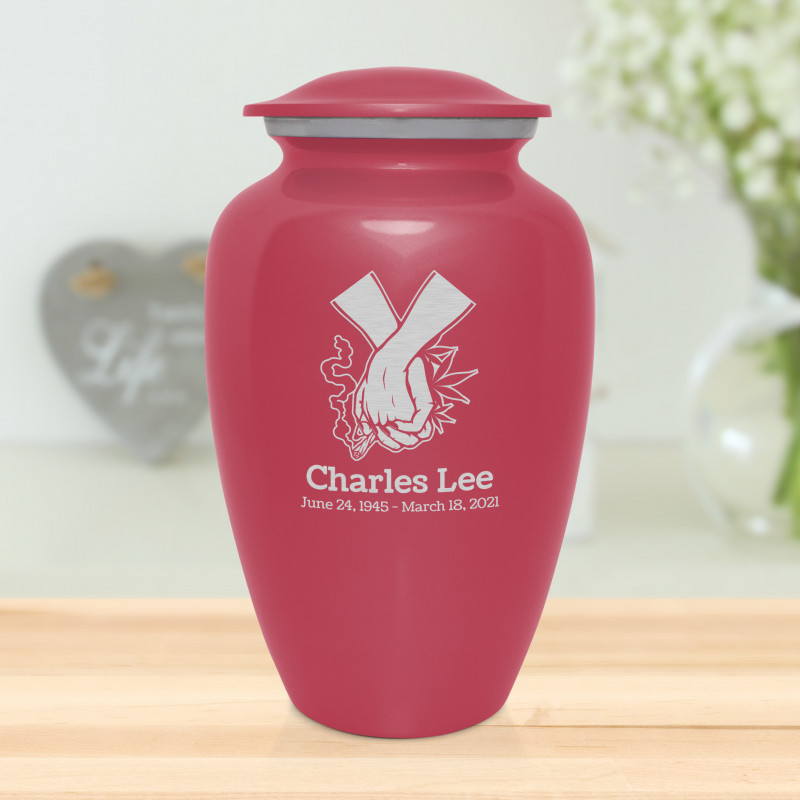 Marijuana Holding Hands Cremation Urn - Rose Pink