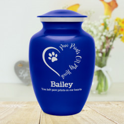 Large Paw Prints On My Heart Pet Cremation Urn - Midnight Blue