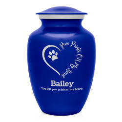 Large Paw Prints On My Heart Pet Cremation Urn - Midnight Blue