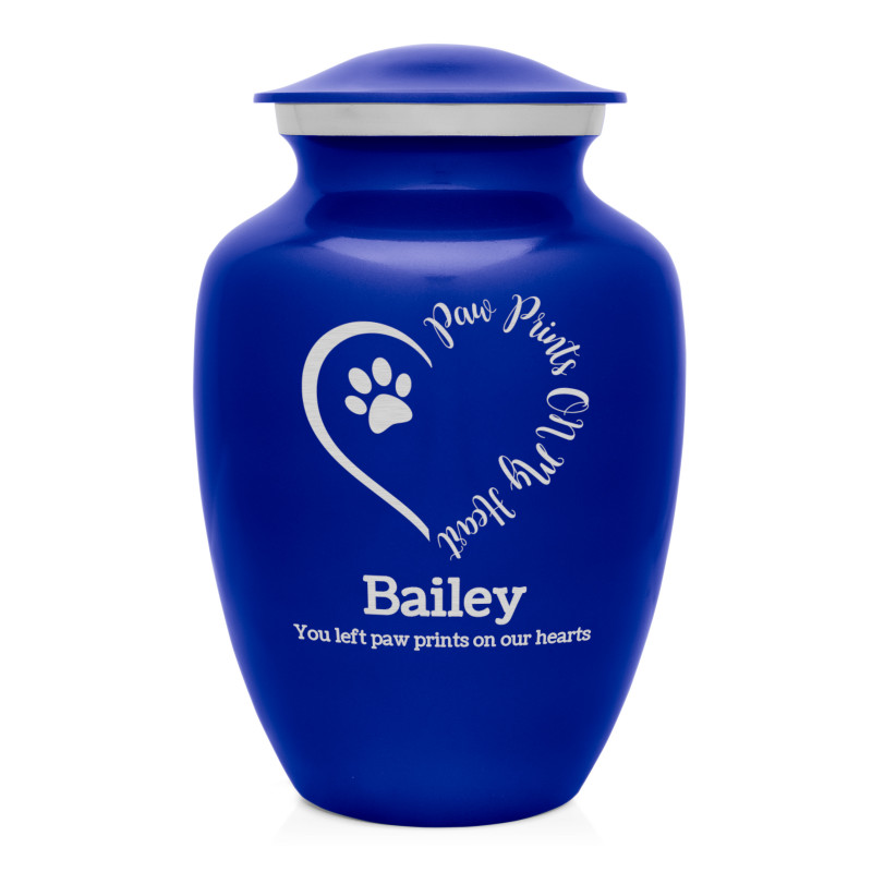 Large Paw Prints On My Heart Pet Cremation Urn - Midnight Blue