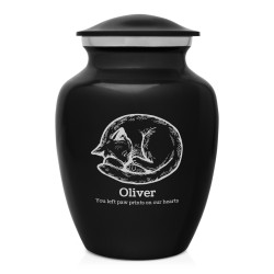 Small Dreaming Kitten Pet Cremation Urn - Jet Black