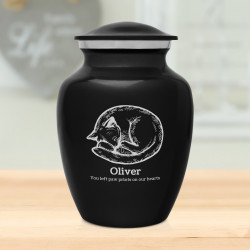 Small Dreaming Kitten Pet Cremation Urn - Jet Black