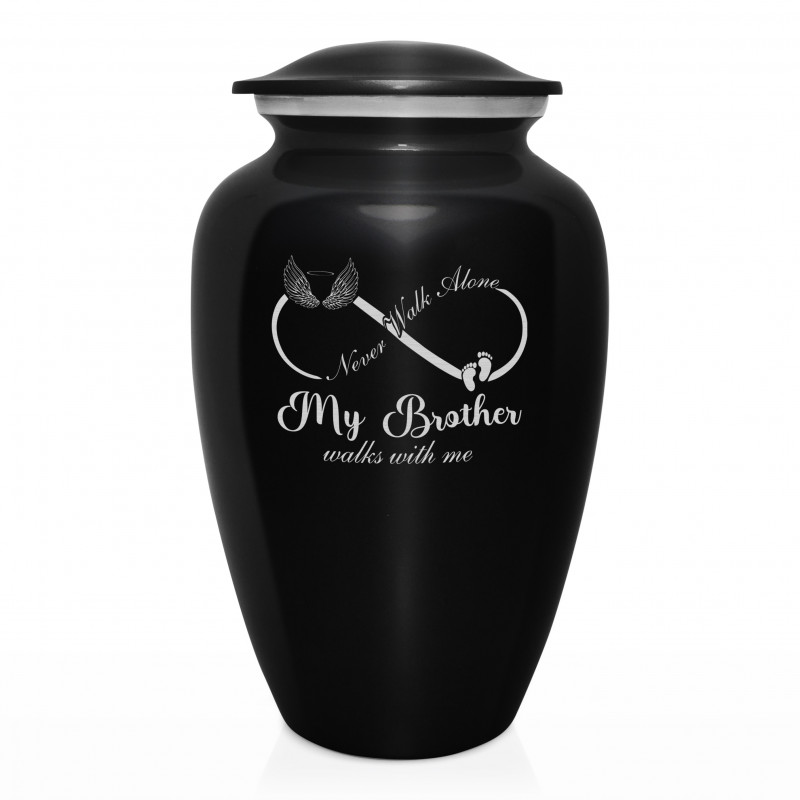My Brother Walks With Me Cremation Urn - Jet Black