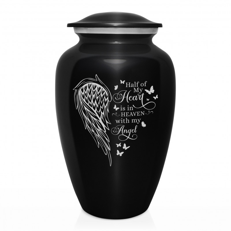 Heart Is In Heaven Cremation Urn - Jet Black