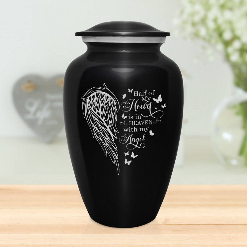 Heart Is In Heaven Cremation Urn - Jet Black