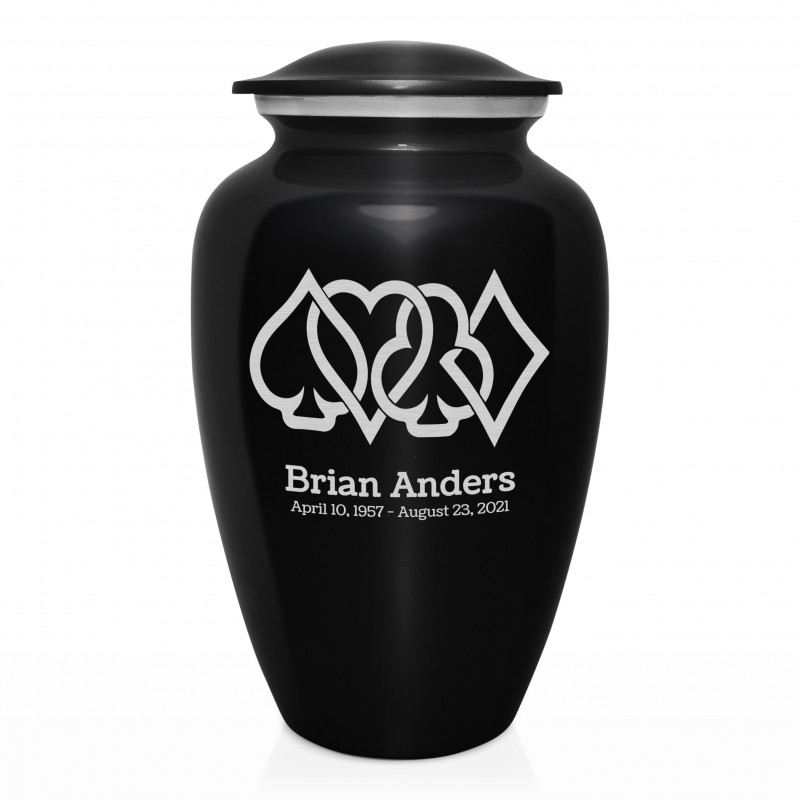 Card Suits Cremation Urn - Jet Black