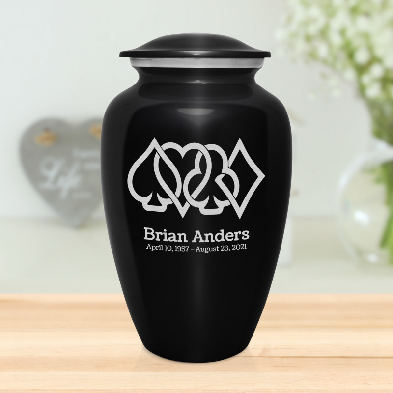 Card Suits Cremation Urn - Jet Black