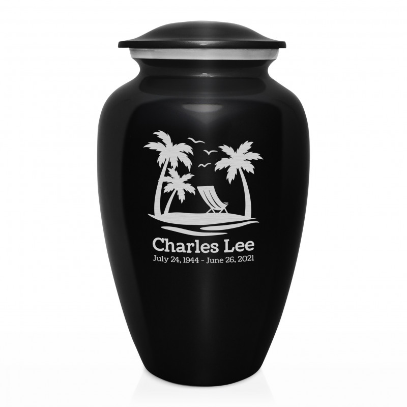 Tropical Beach Cremation Urn - Jet Black