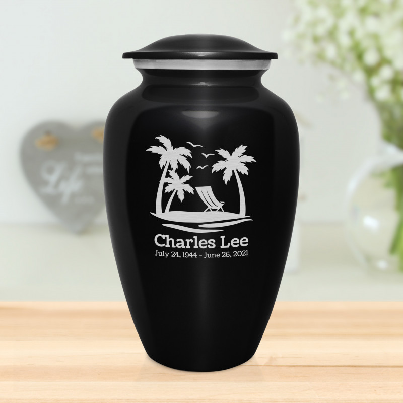 Tropical Beach Cremation Urn - Jet Black
