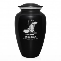 Cowboy Boots Cremation Urn - Jet Black