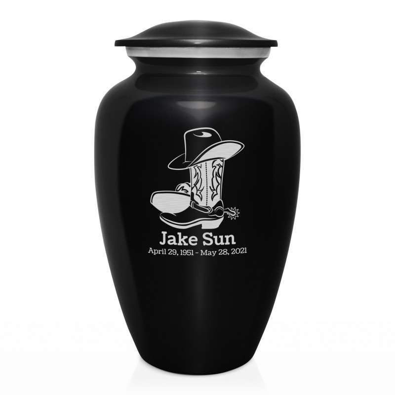 Cowboy Boots Cremation Urn - Jet Black