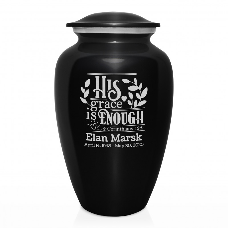 His Grace Is Enough Cremation Urn - Jet Black