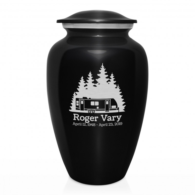 Travel Trailer Camper Cremation Urn - Jet Black