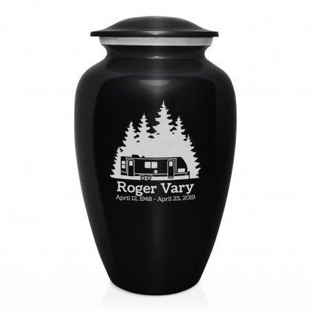 Travel Trailer Camper Cremation Urn - Jet Black