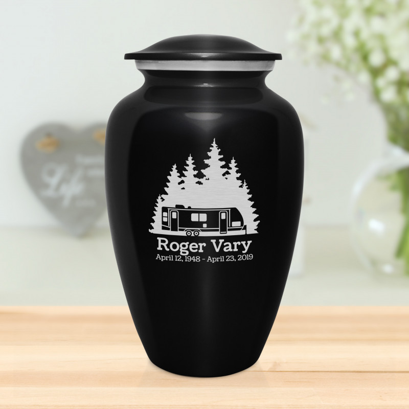 Travel Trailer Camper Cremation Urn - Jet Black