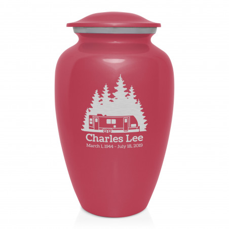 Travel Trailer Camper Cremation Urn - Rose Pink