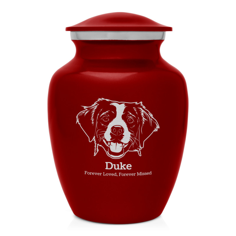 Small Brittany Spaniel Pet Cremation Urn - Ruby Red