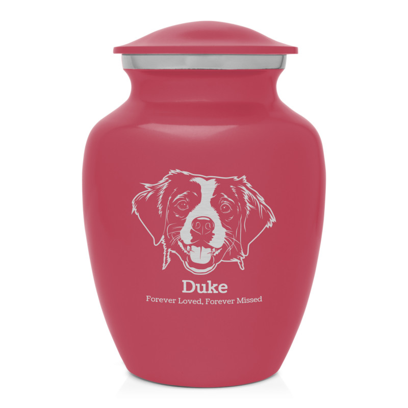 Small Brittany Spaniel Pet Cremation Urn - Rose Pink