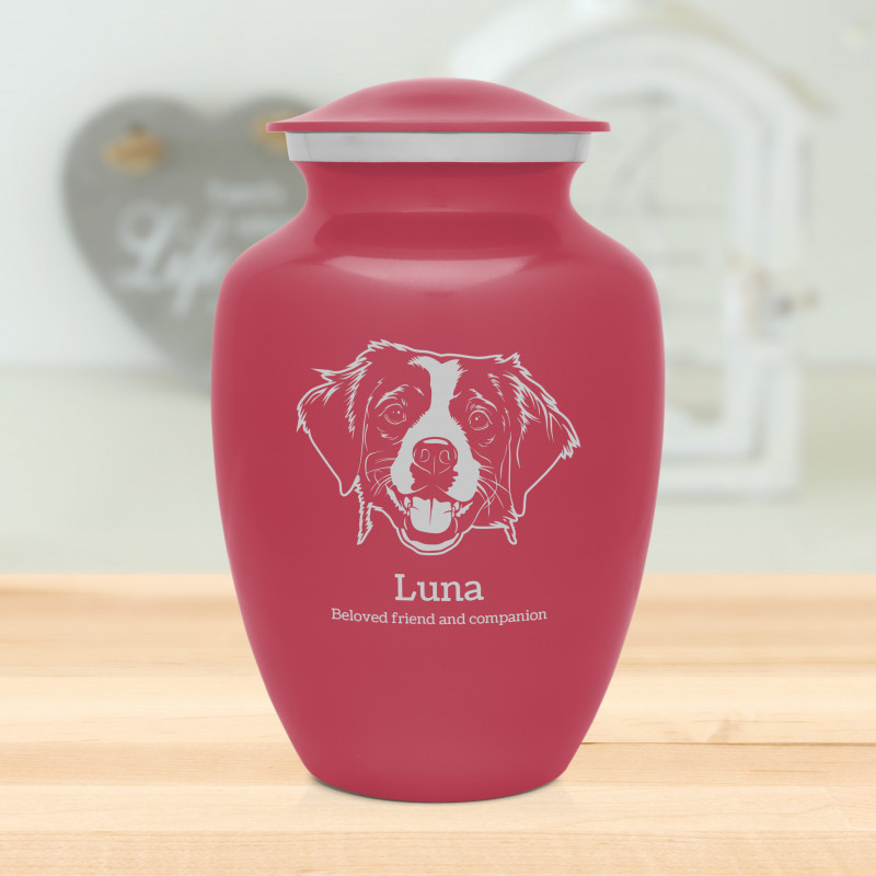 Large Brittany Spaniel Pet Cremation Urn - Rose Pink