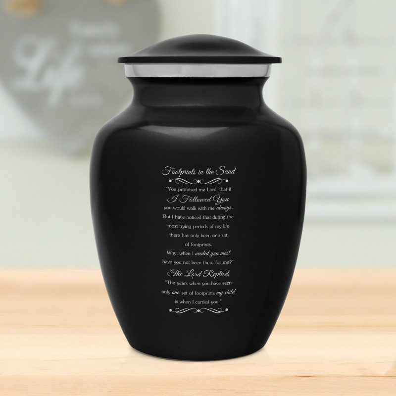 Footprints In the Sand Sharing Urn - Jet Black
