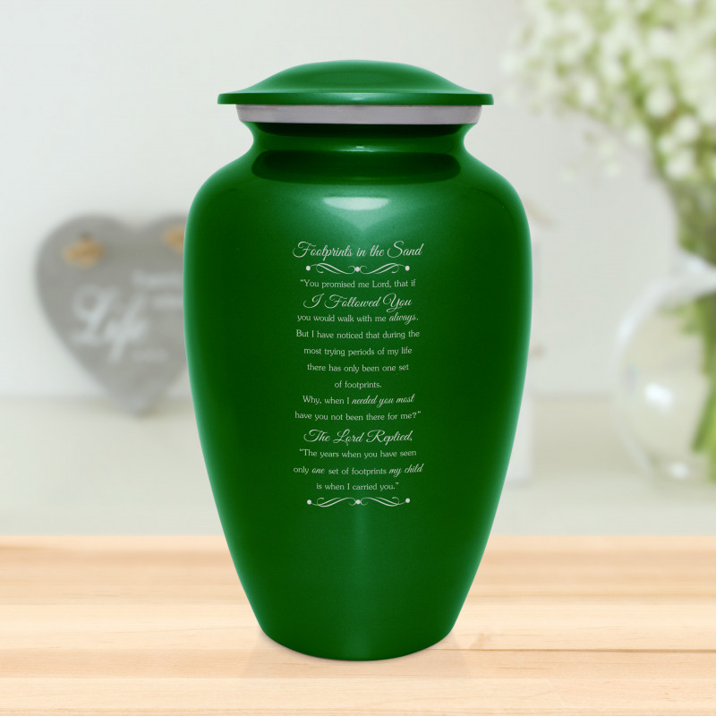 Footprints In the Sand Cremation Urn - Shamrock Green