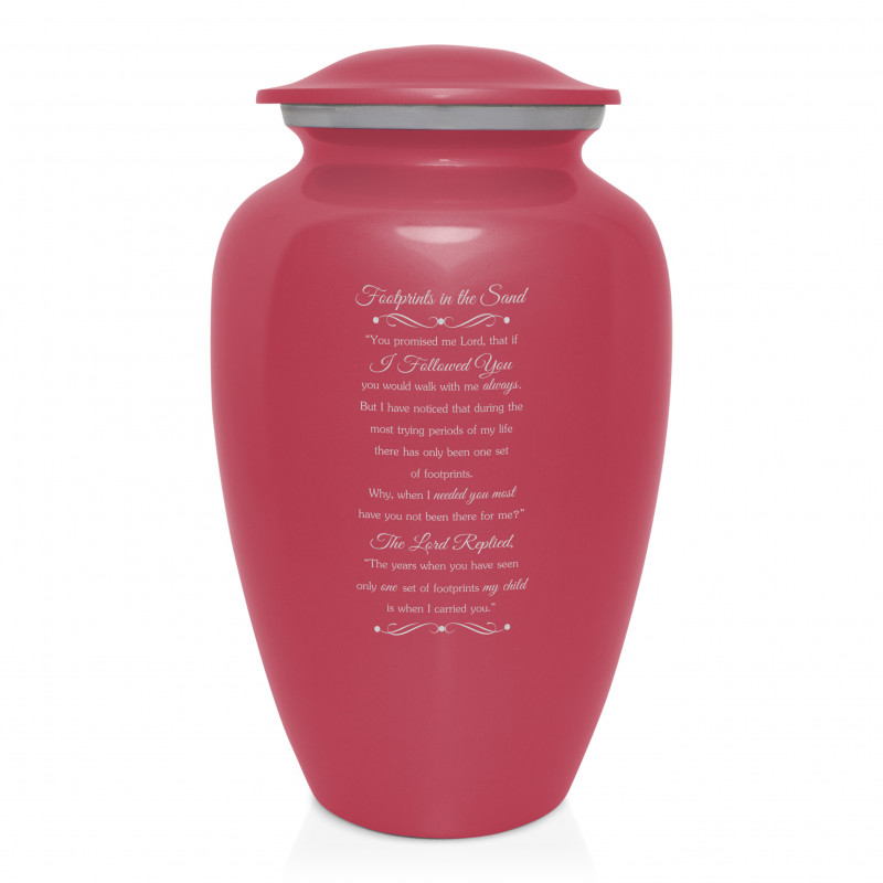 Footprints In the Sand Cremation Urn - Rose Pink