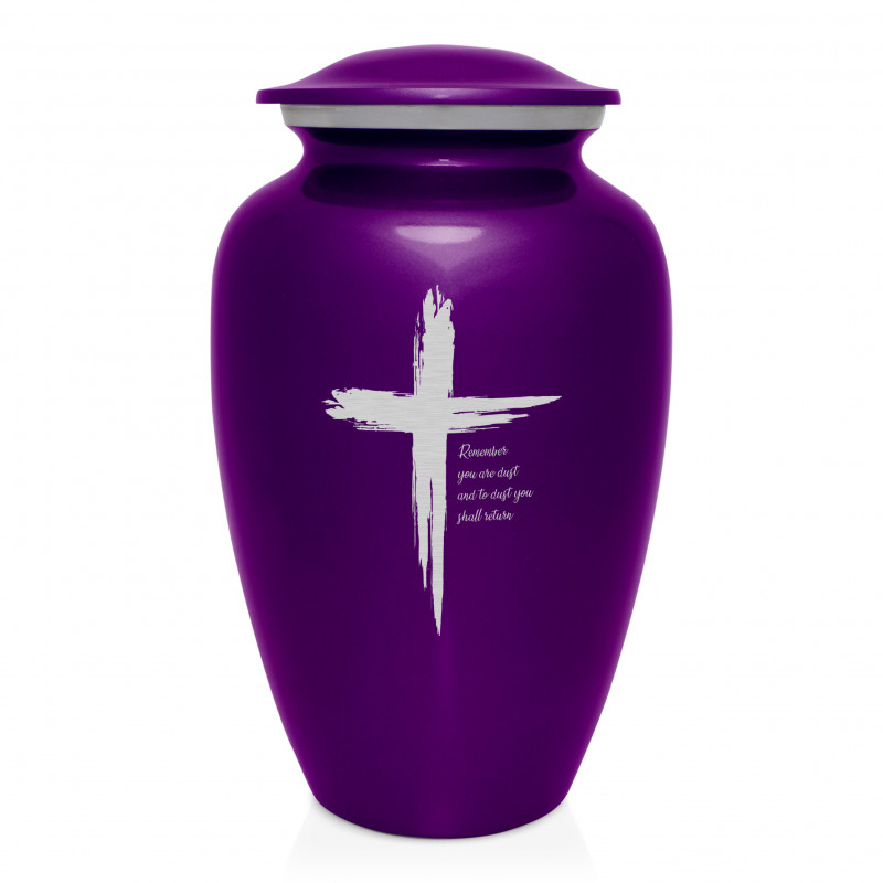 Dust to Dust Cross Cremation Urn - Purple Luster
