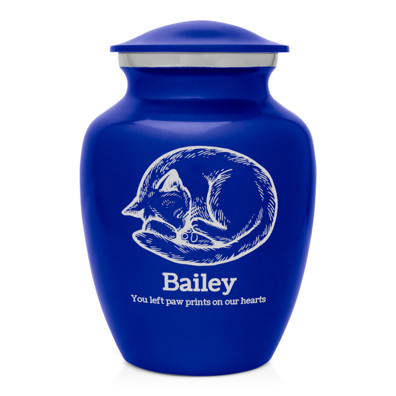 Dreaming Kitten Pet Cremation Urn - Midnight Blue