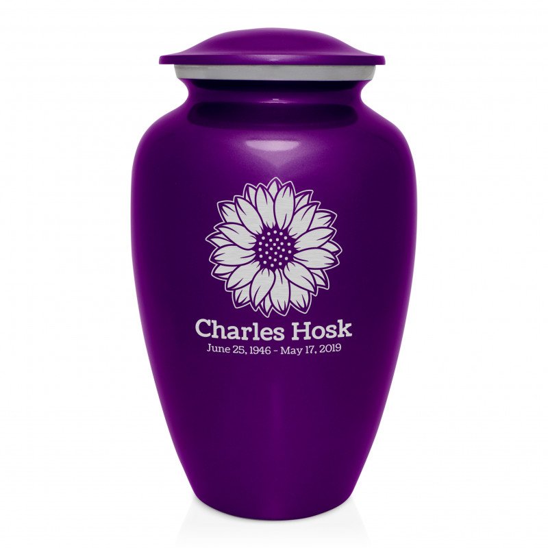 Sunflower Cremation Urn - Purple Luster