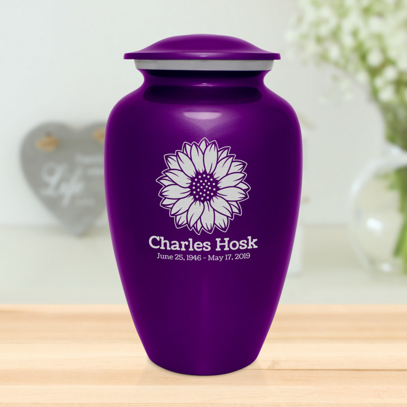 Sunflower Cremation Urn - Purple Luster