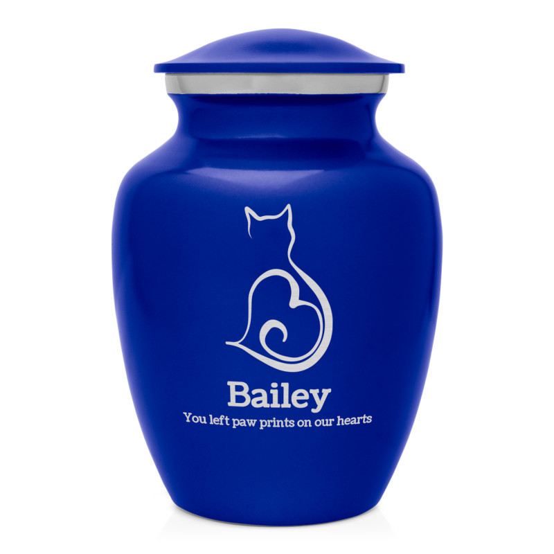 Cat Silhouette Cremation Urn - Midnight Blue
