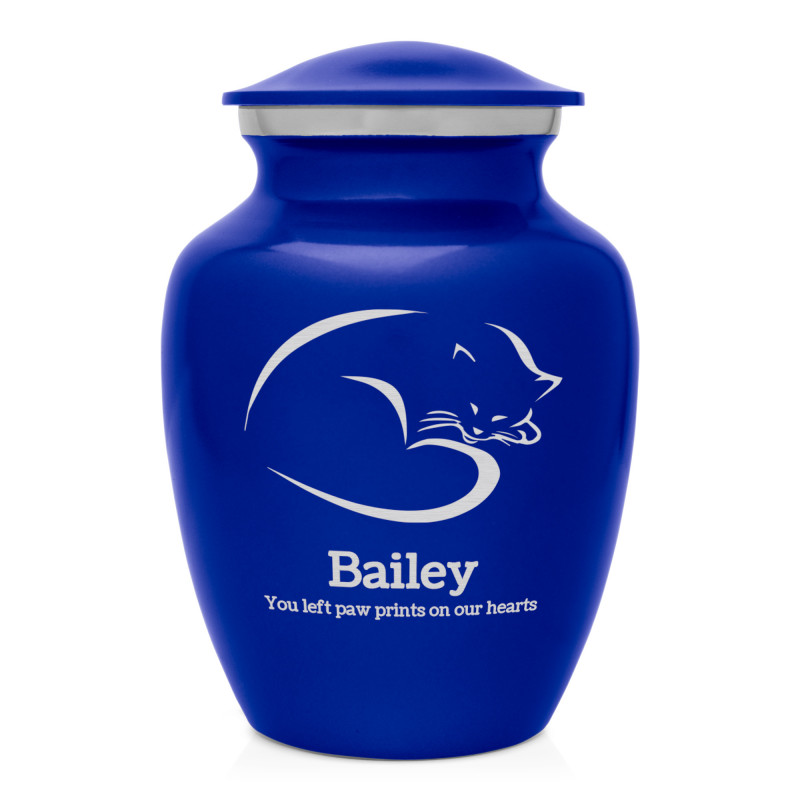 Sleeping Cat Cremation Urn - Midnight Blue