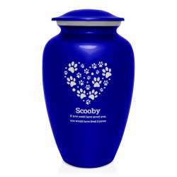 Extra Large Paw Print Heart Pet Cremation Urn - Midnight Blue