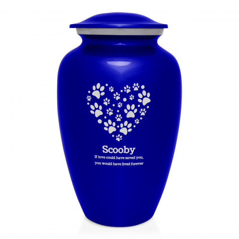 Extra Large Paw Print Heart Pet Cremation Urn - Midnight Blue