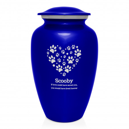 Extra Large Paw Print Heart Pet Cremation Urn - Midnight Blue