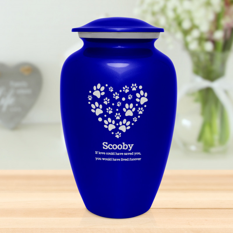 Extra Large Pawprint Heart Pet Cremation Urn - Midnight Blue