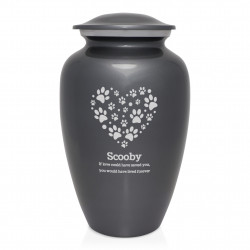 Extra Large Paw Print Heart Pet Cremation Urn - Gunmetal Gray